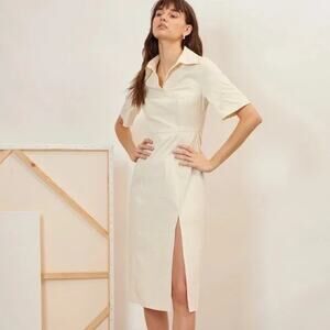 Ghospell Midi shirt dress with collar and leg slit